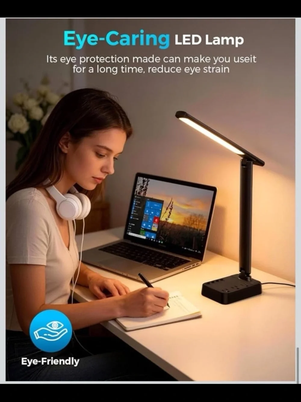 LED Desk Lamp with USB Charging 3AC outlets 4 USB ports
